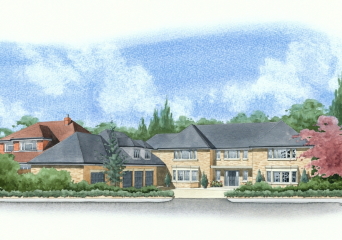 The basic artistic impression of the development, now with a background house also visible, on the left.