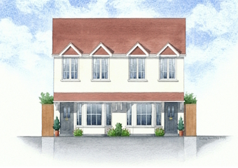 Front elevation view of a pair of new homes - a small developement